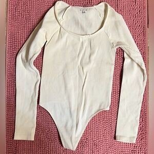 Urban Outfitters Out from Under Ribbed Long-Sleeve Bodysuit in Cream